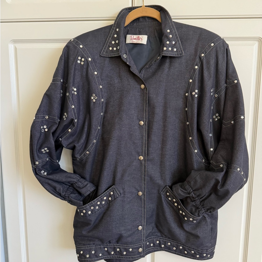 Studded Vintage Jean Jacket with dolman sleeves and shoulder pads